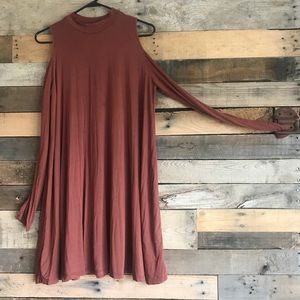 Rust Colored Long Sleeve Cold-Shoulder Dress
